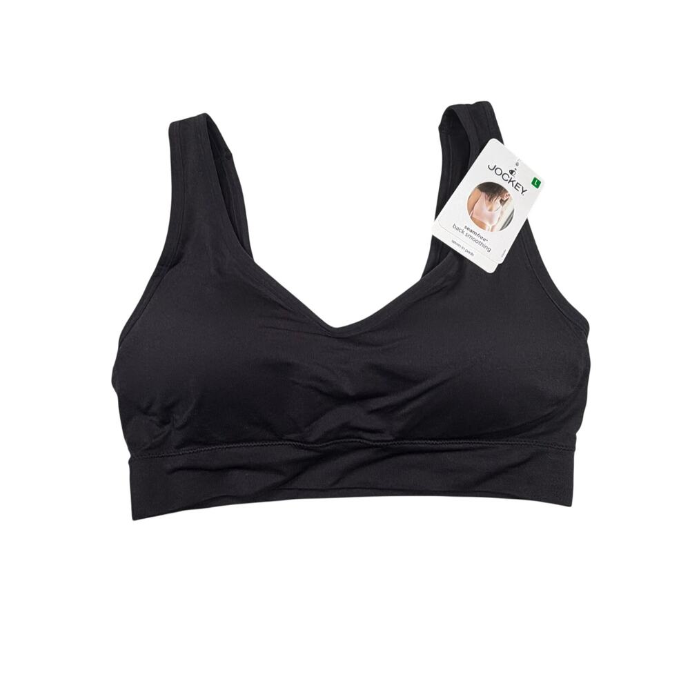 Jockey Seamfree Bra Women's Large Black Back Smoothing Sewn In Pads NWT